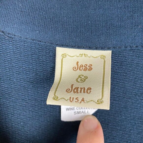 Jess & Jane Wine Cardigan Womens Small Jacket Party Navy Blue Full Zip - Picture 4 of 9